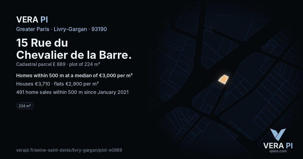 15 Rue du Chevalier de la Barre, Livry-Gargan at night – the plot lit, the parcels around coloured by the prices near them