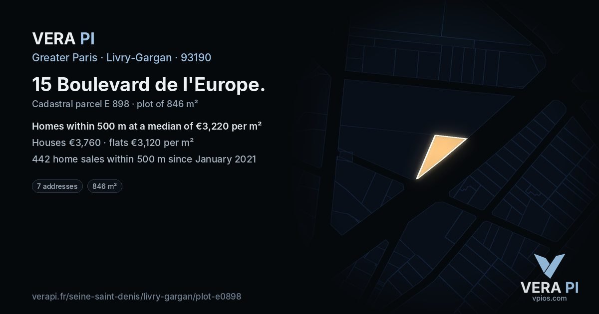 15 Boulevard de l'Europe, Livry-Gargan at night – the plot lit, the parcels around coloured by the prices near them