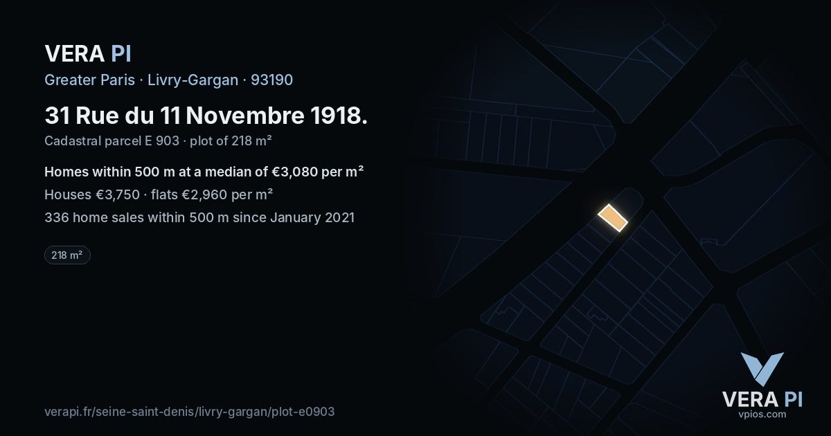 31 Rue du 11 Novembre 1918, Livry-Gargan at night – the plot lit, the parcels around coloured by the prices near them