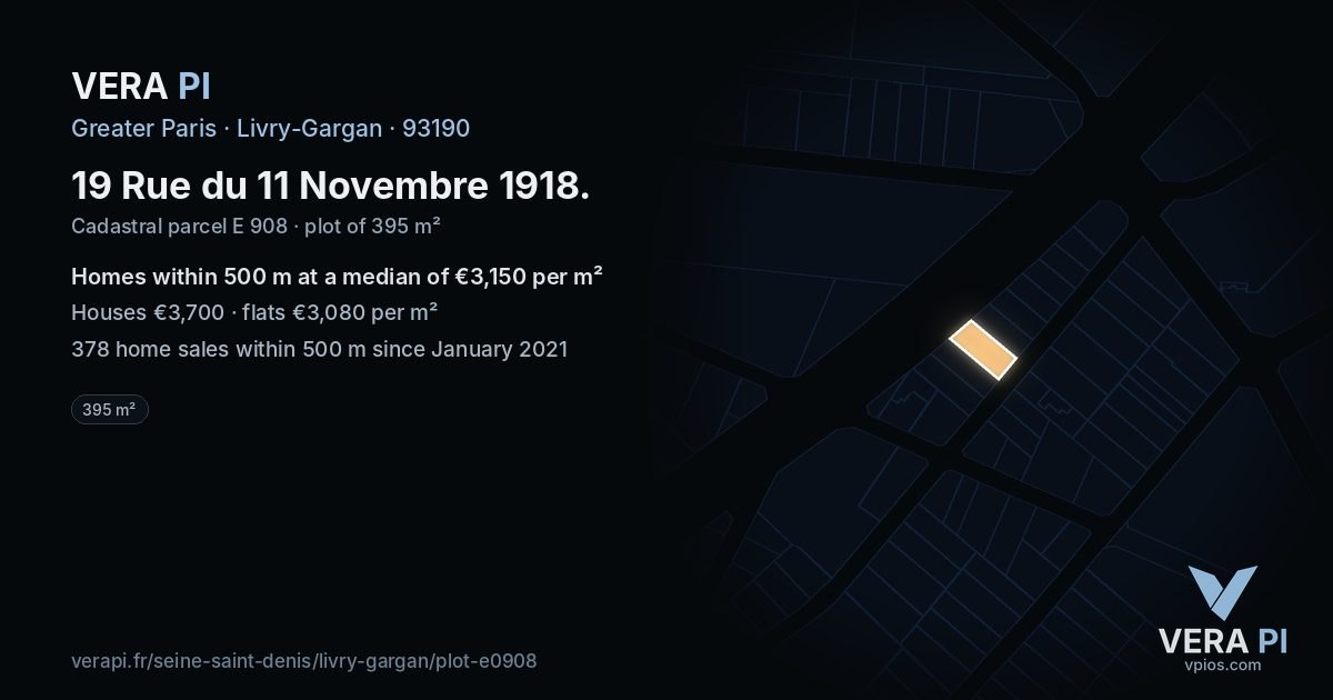19 Rue du 11 Novembre 1918, Livry-Gargan at night – the plot lit, the parcels around coloured by the prices near them
