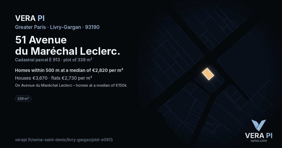51 Avenue du Maréchal Leclerc, Livry-Gargan at night – the plot lit, the parcels around coloured by the prices near them