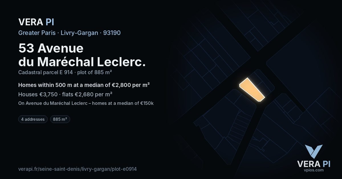 53 Avenue du Maréchal Leclerc, Livry-Gargan at night – the plot lit, the parcels around coloured by the prices near them