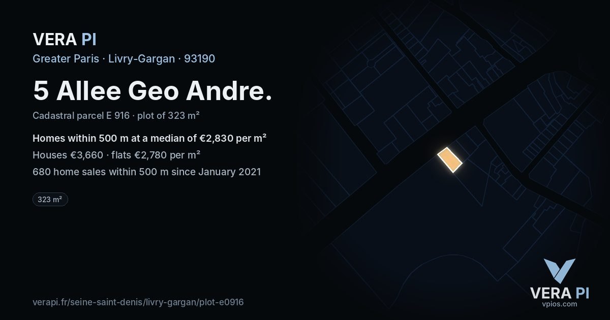 5 Allee Geo Andre, Livry-Gargan at night – the plot lit, the parcels around coloured by the prices near them