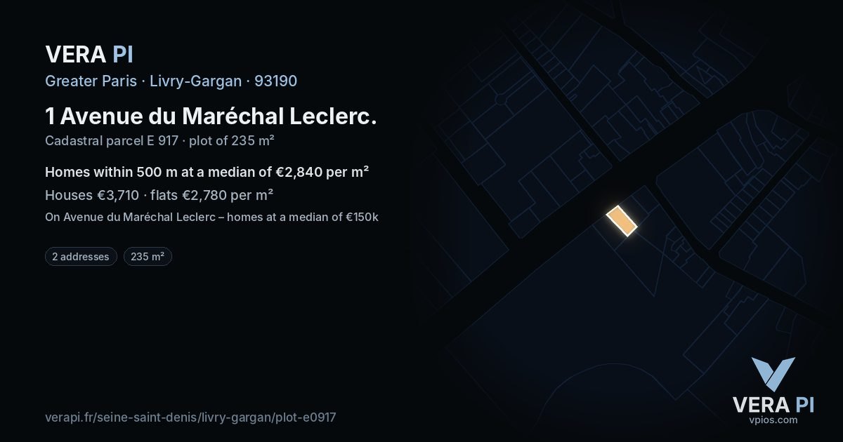 1 Avenue du Maréchal Leclerc, Livry-Gargan at night – the plot lit, the parcels around coloured by the prices near them