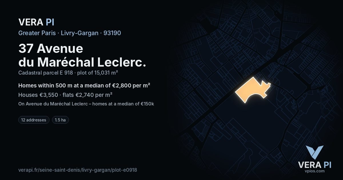 37 Avenue du Maréchal Leclerc, Livry-Gargan at night – the plot lit, the parcels around coloured by the prices near them