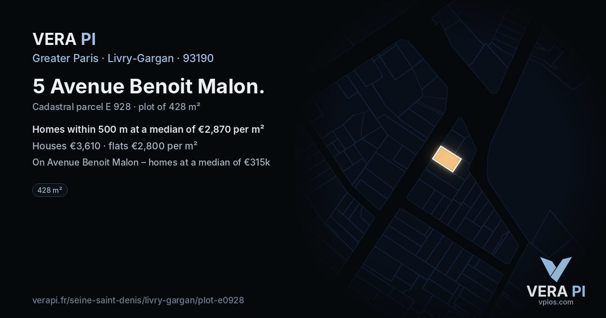 5 Avenue Benoit Malon, Livry-Gargan at night – the plot lit, the parcels around coloured by the prices near them