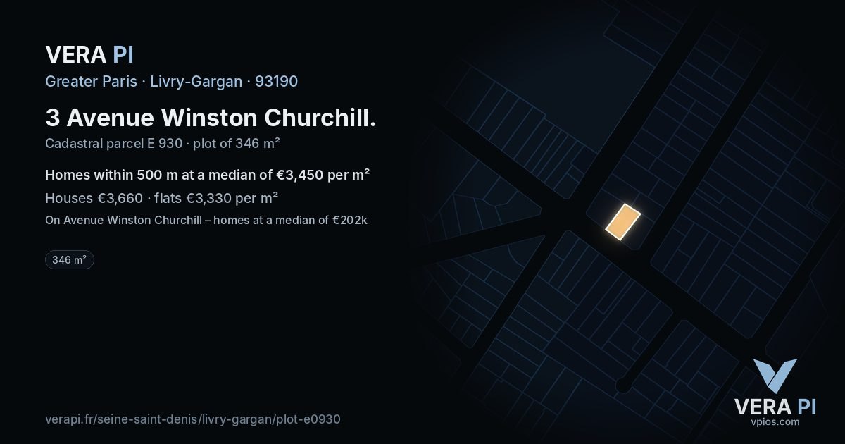 3 Avenue Winston Churchill, Livry-Gargan at night – the plot lit, the parcels around coloured by the prices near them