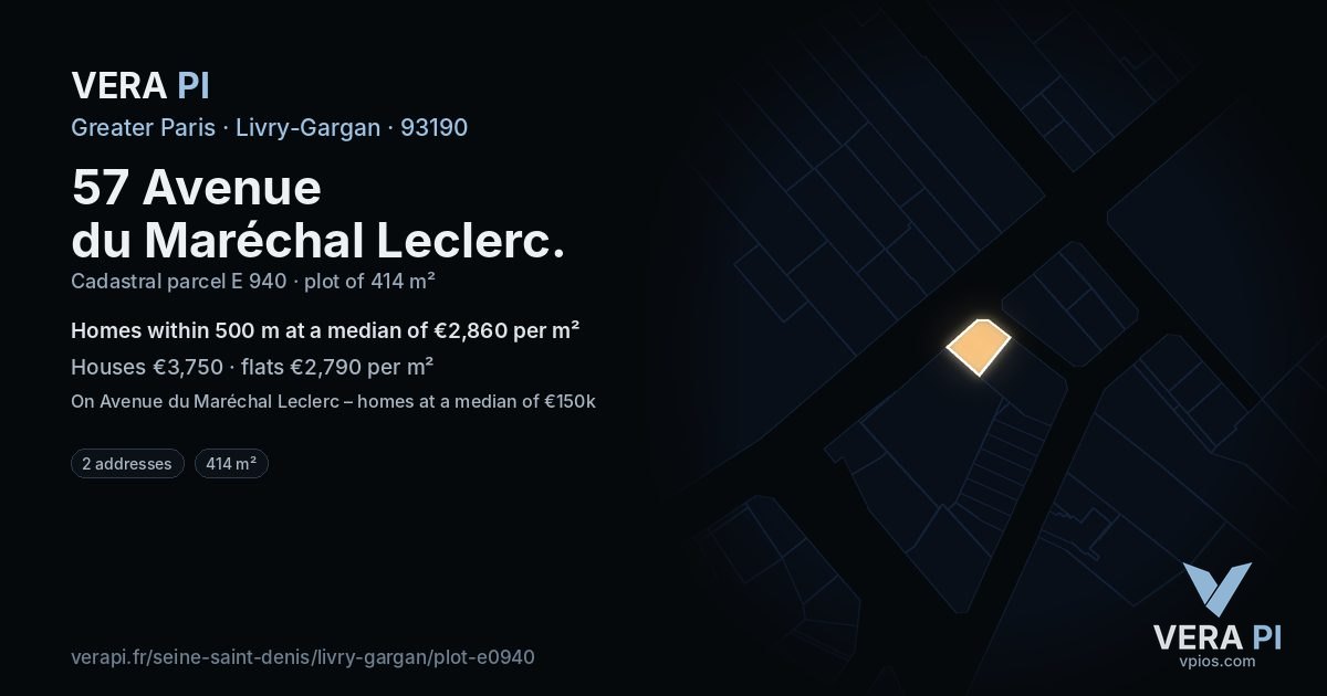 57 Avenue du Maréchal Leclerc, Livry-Gargan at night – the plot lit, the parcels around coloured by the prices near them