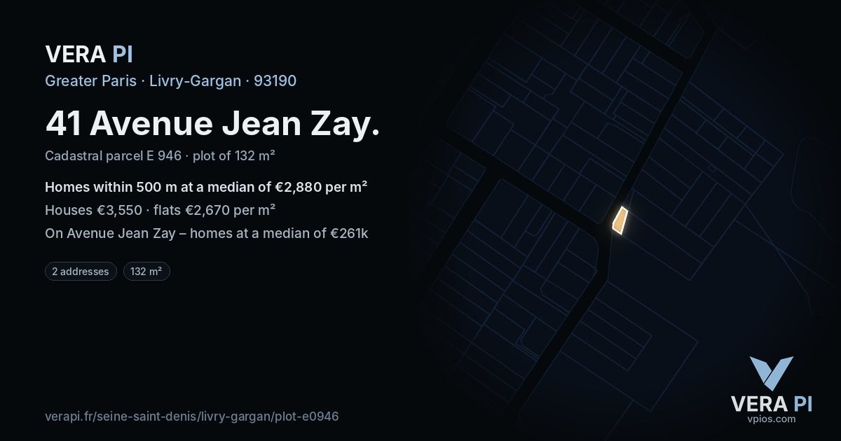 41 Avenue Jean Zay, Livry-Gargan at night – the plot lit, the parcels around coloured by the prices near them