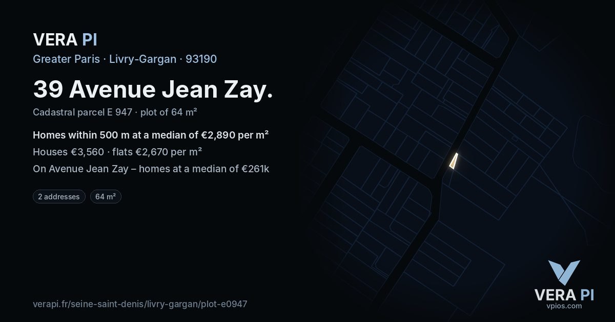 39 Avenue Jean Zay, Livry-Gargan at night – the plot lit, the parcels around coloured by the prices near them