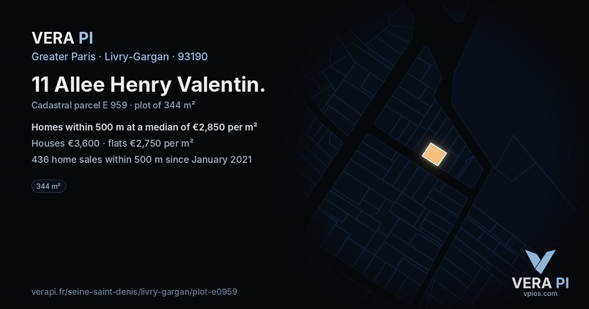 11 Allee Henry Valentin, Livry-Gargan at night – the plot lit, the parcels around coloured by the prices near them