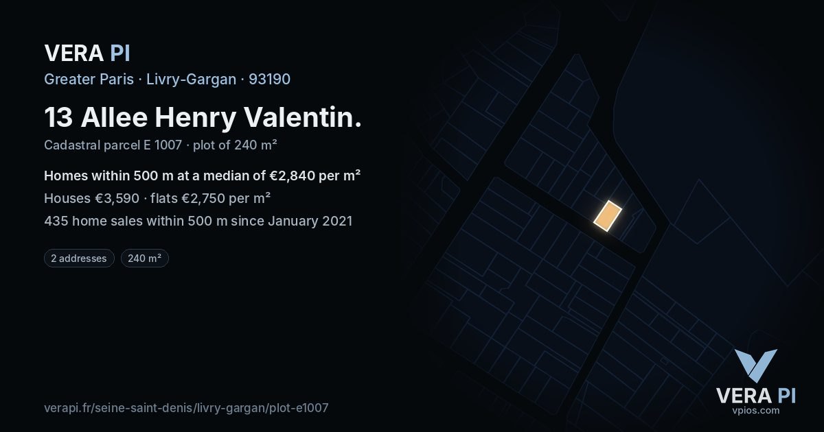 13 Allee Henry Valentin, Livry-Gargan at night – the plot lit, the parcels around coloured by the prices near them