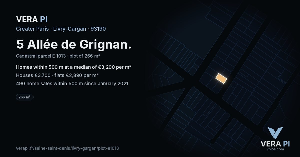 5 Allée de Grignan, Livry-Gargan at night – the plot lit, the parcels around coloured by the prices near them