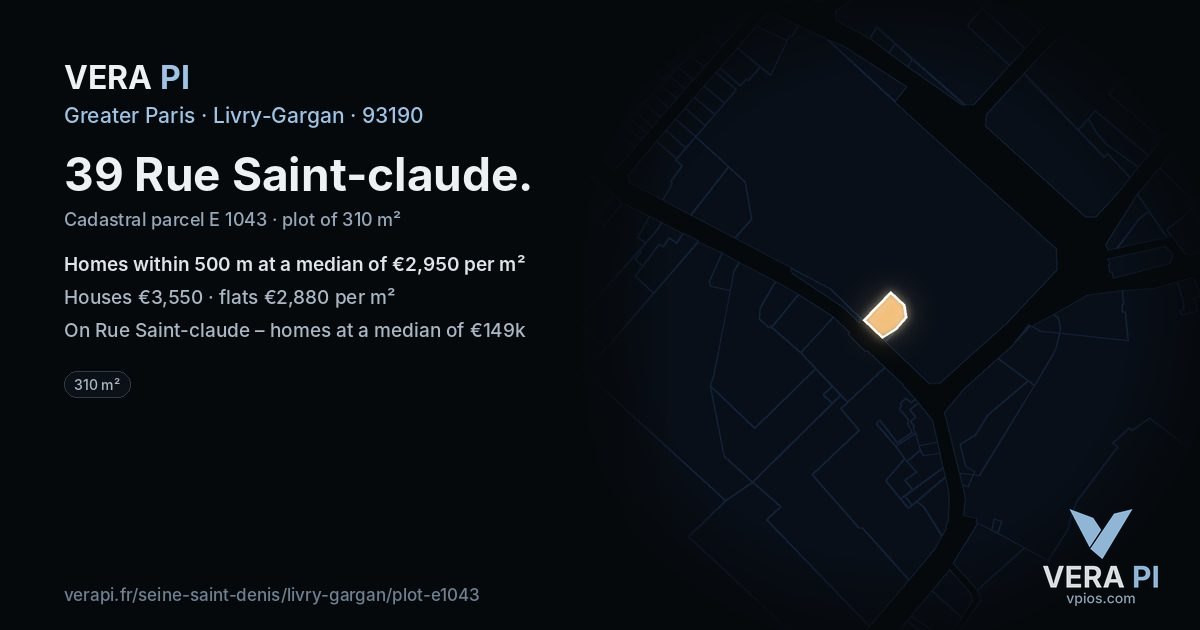 39 Rue Saint-claude, Livry-Gargan at night – the plot lit, the parcels around coloured by the prices near them