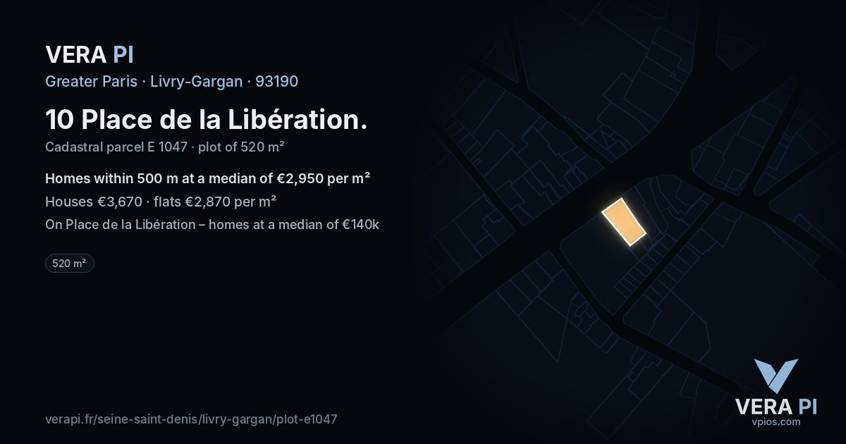 10 Place de la Libération, Livry-Gargan at night – the plot lit, the parcels around coloured by the prices near them