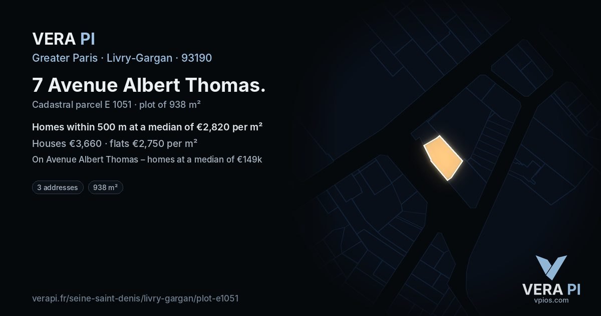7 Avenue Albert Thomas, Livry-Gargan at night – the plot lit, the parcels around coloured by the prices near them