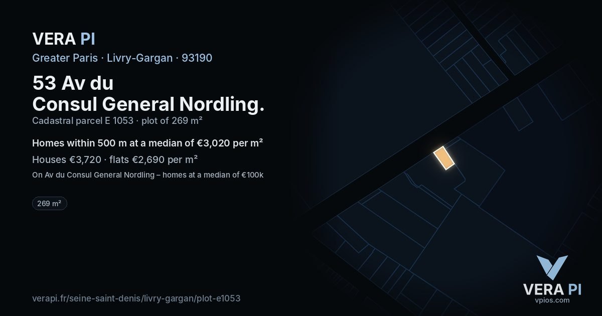 53 Av du Consul General Nordling, Livry-Gargan at night – the plot lit, the parcels around coloured by the prices near them