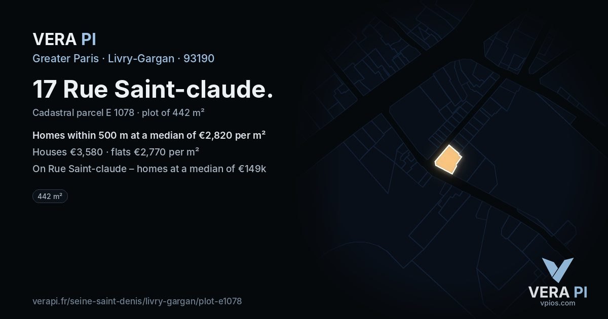 17 Rue Saint-claude, Livry-Gargan at night – the plot lit, the parcels around coloured by the prices near them