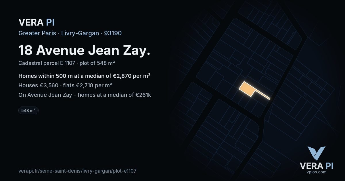 18 Avenue Jean Zay, Livry-Gargan at night – the plot lit, the parcels around coloured by the prices near them