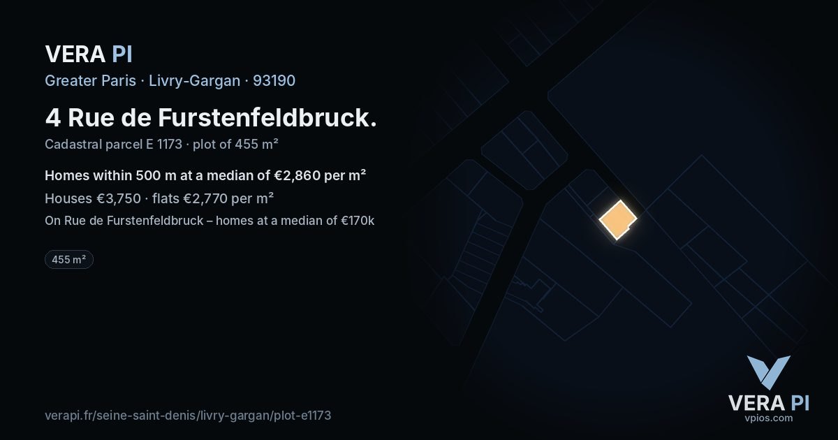 4 Rue de Furstenfeldbruck, Livry-Gargan at night – the plot lit, the parcels around coloured by the prices near them