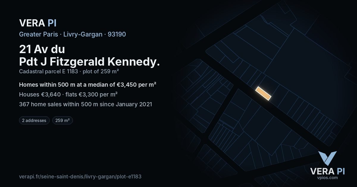 21 Av du Pdt J Fitzgerald Kennedy, Livry-Gargan at night – the plot lit, the parcels around coloured by the prices near them