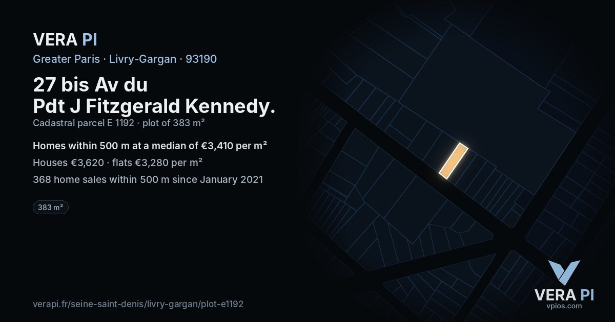 27 bis Av du Pdt J Fitzgerald Kennedy, Livry-Gargan at night – the plot lit, the parcels around coloured by the prices near them