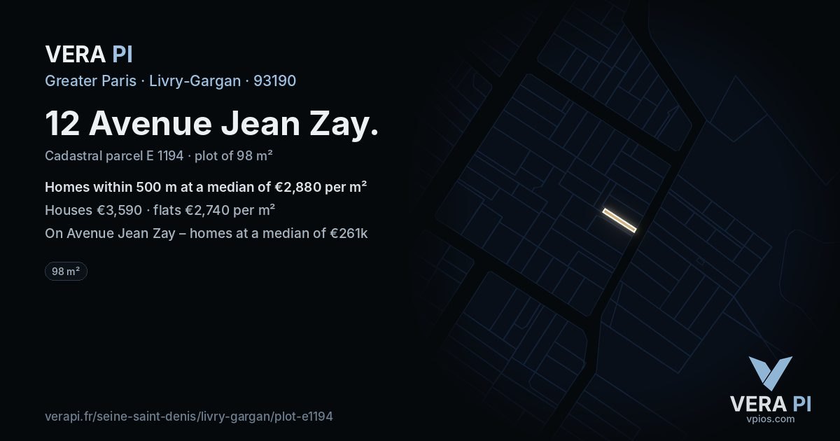 12 Avenue Jean Zay, Livry-Gargan at night – the plot lit, the parcels around coloured by the prices near them