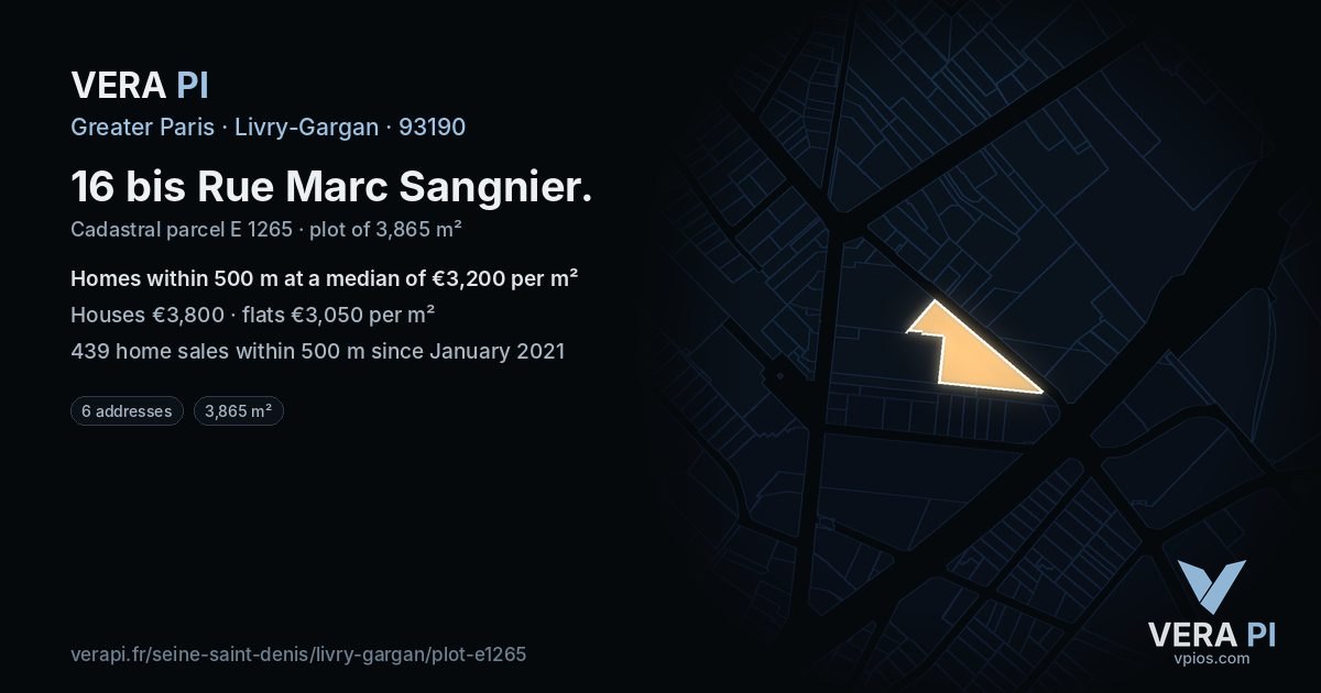 16 bis Rue Marc Sangnier, Livry-Gargan at night – the plot lit, the parcels around coloured by the prices near them