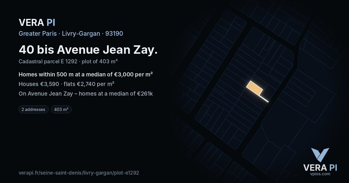 40 bis Avenue Jean Zay, Livry-Gargan at night – the plot lit, the parcels around coloured by the prices near them