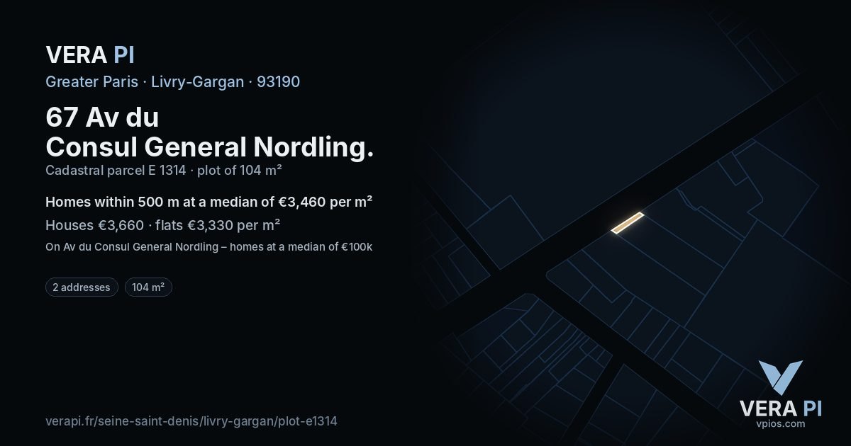67 Av du Consul General Nordling, Livry-Gargan at night – the plot lit, the parcels around coloured by the prices near them