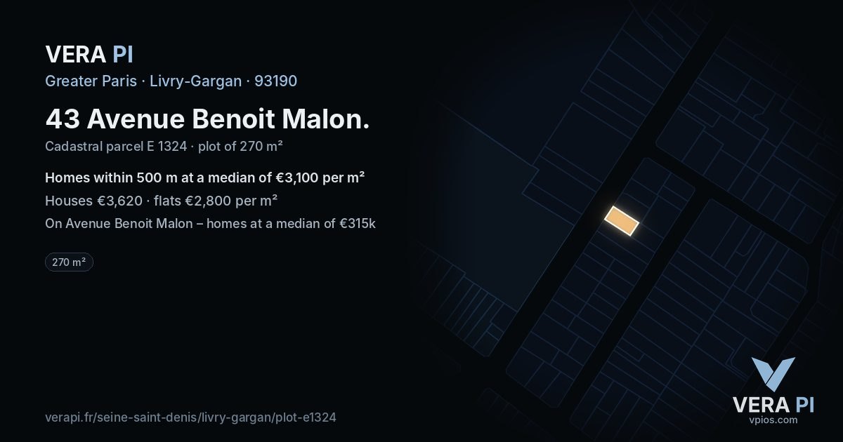 43 Avenue Benoit Malon, Livry-Gargan at night – the plot lit, the parcels around coloured by the prices near them