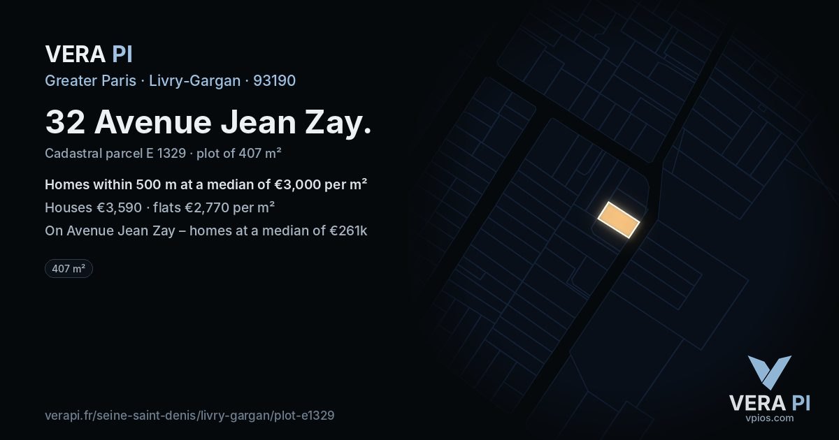 32 Avenue Jean Zay, Livry-Gargan at night – the plot lit, the parcels around coloured by the prices near them