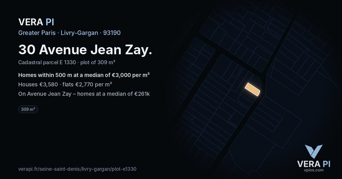 30 Avenue Jean Zay, Livry-Gargan at night – the plot lit, the parcels around coloured by the prices near them
