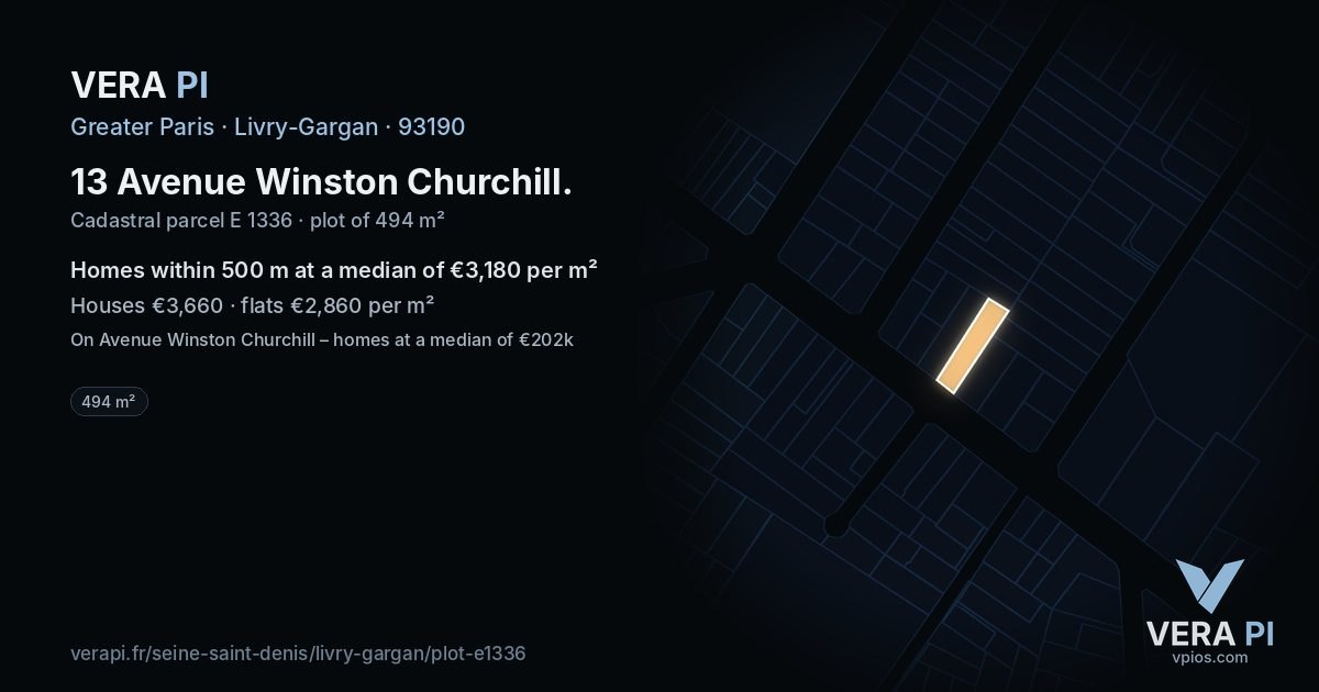 13 Avenue Winston Churchill, Livry-Gargan at night – the plot lit, the parcels around coloured by the prices near them