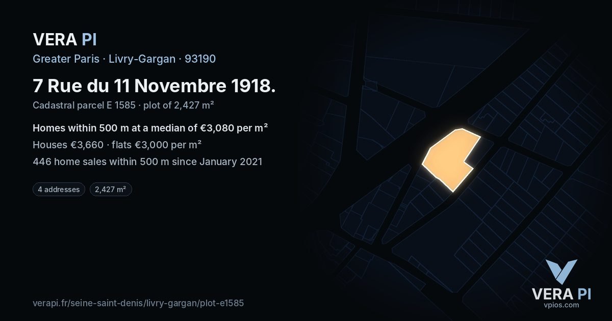 7 Rue du 11 Novembre 1918, Livry-Gargan at night – the plot lit, the parcels around coloured by the prices near them