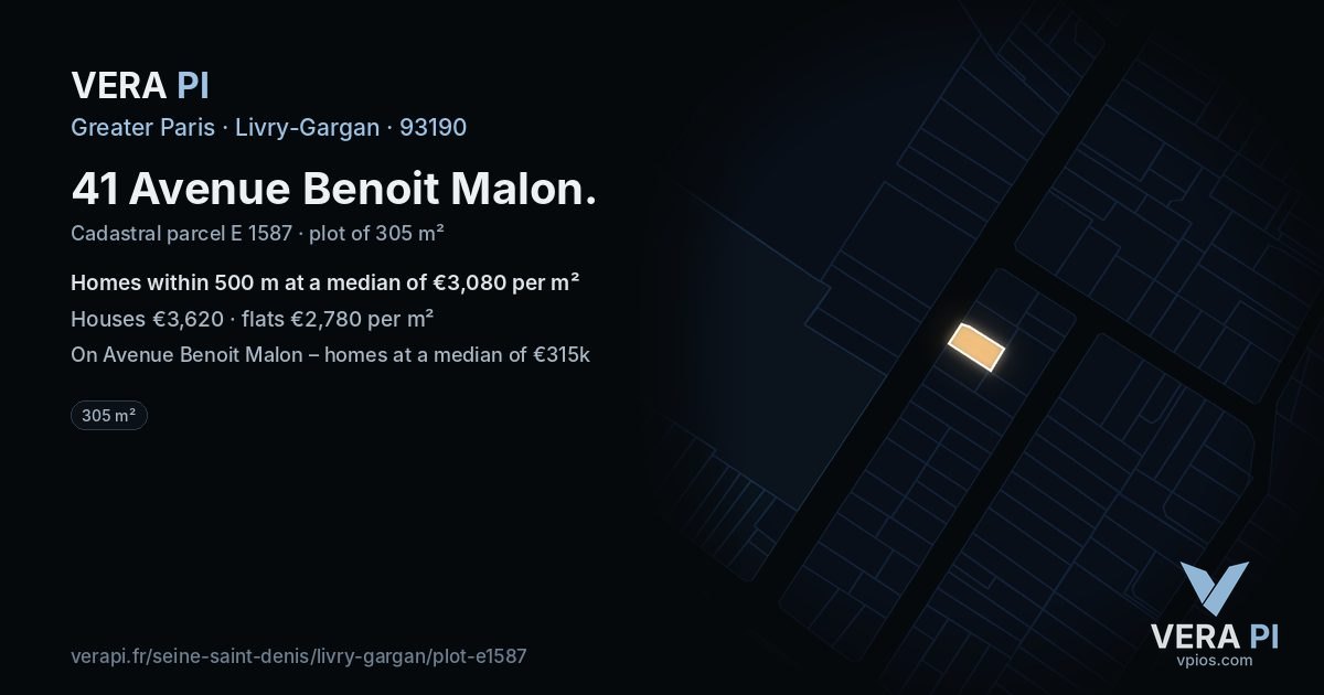 41 Avenue Benoit Malon, Livry-Gargan at night – the plot lit, the parcels around coloured by the prices near them