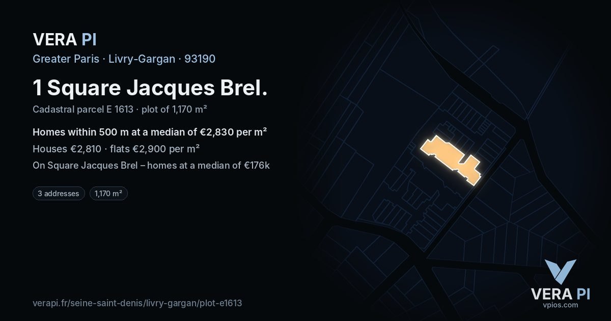 1 Square Jacques Brel, Livry-Gargan at night – the plot lit, the parcels around coloured by the prices near them