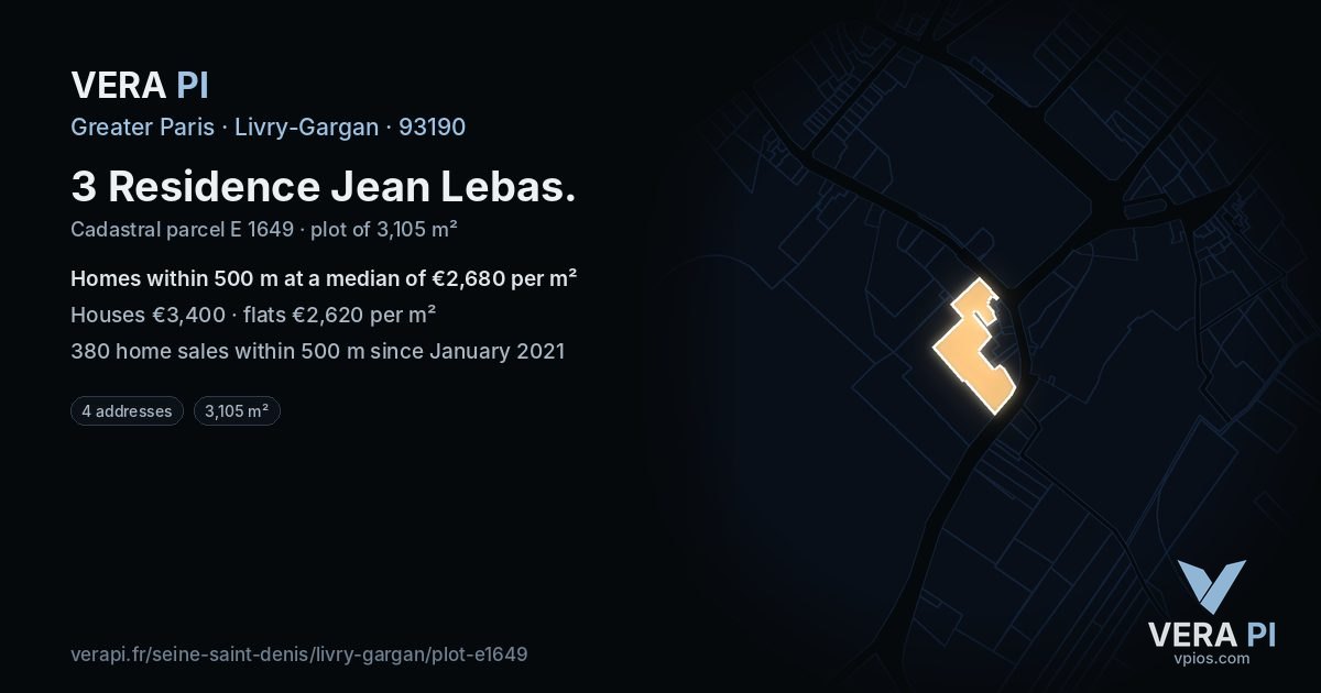 3 Residence Jean Lebas, Livry-Gargan at night – the plot lit, the parcels around coloured by the prices near them