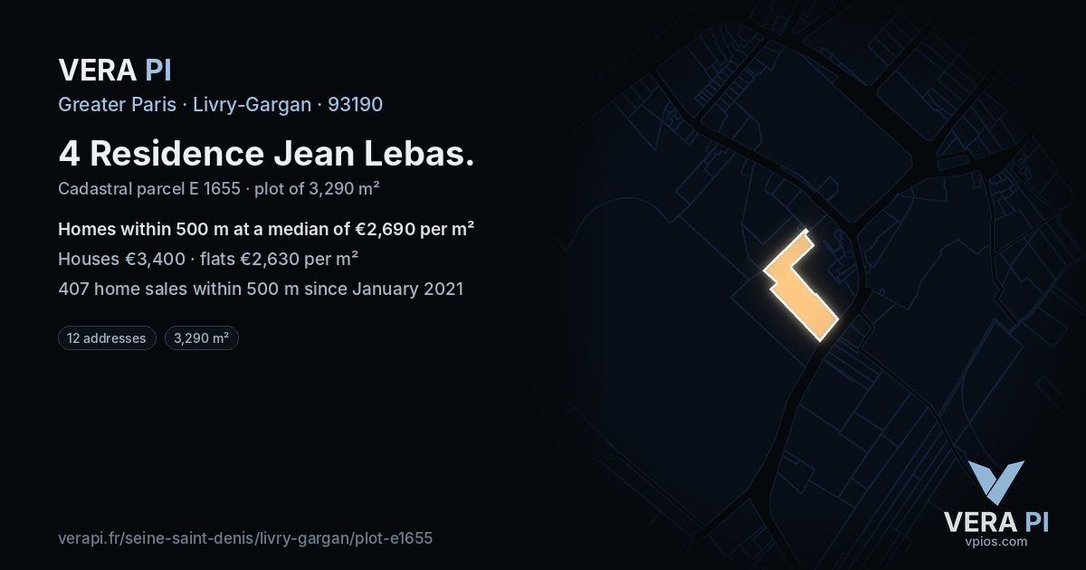 4 Residence Jean Lebas, Livry-Gargan at night – the plot lit, the parcels around coloured by the prices near them