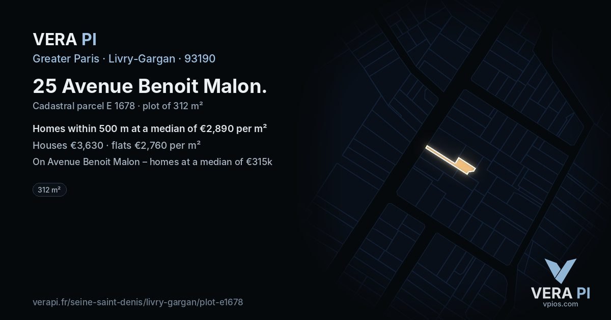 25 Avenue Benoit Malon, Livry-Gargan at night – the plot lit, the parcels around coloured by the prices near them
