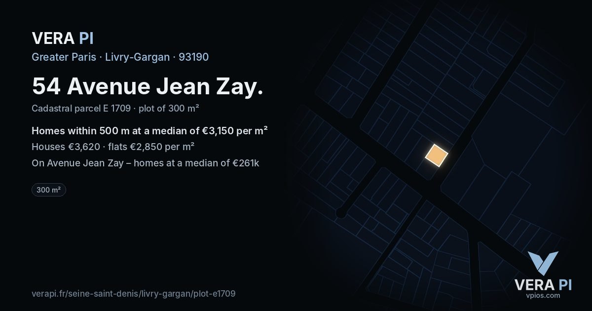 54 Avenue Jean Zay, Livry-Gargan at night – the plot lit, the parcels around coloured by the prices near them
