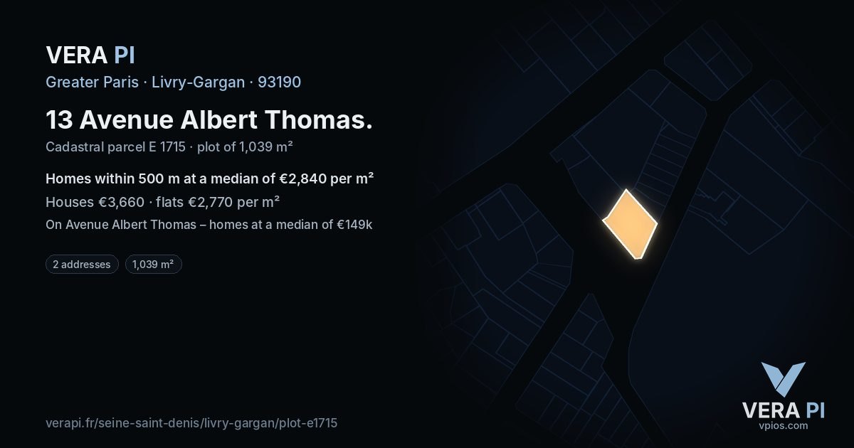 13 Avenue Albert Thomas, Livry-Gargan at night – the plot lit, the parcels around coloured by the prices near them