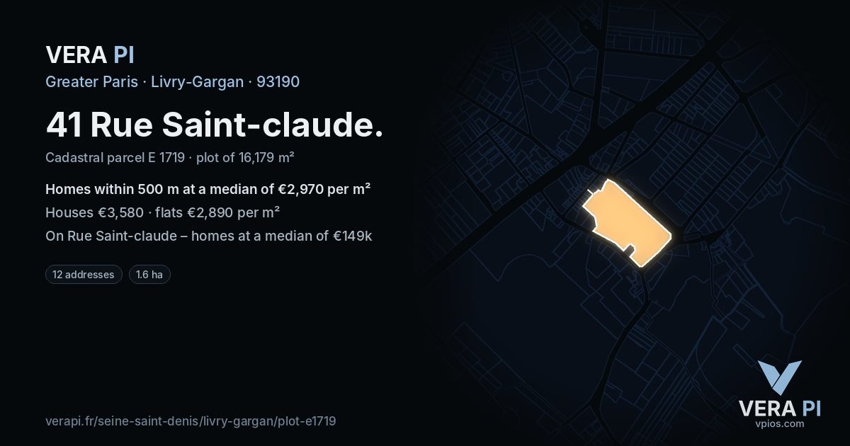 41 Rue Saint-claude, Livry-Gargan at night – the plot lit, the parcels around coloured by the prices near them