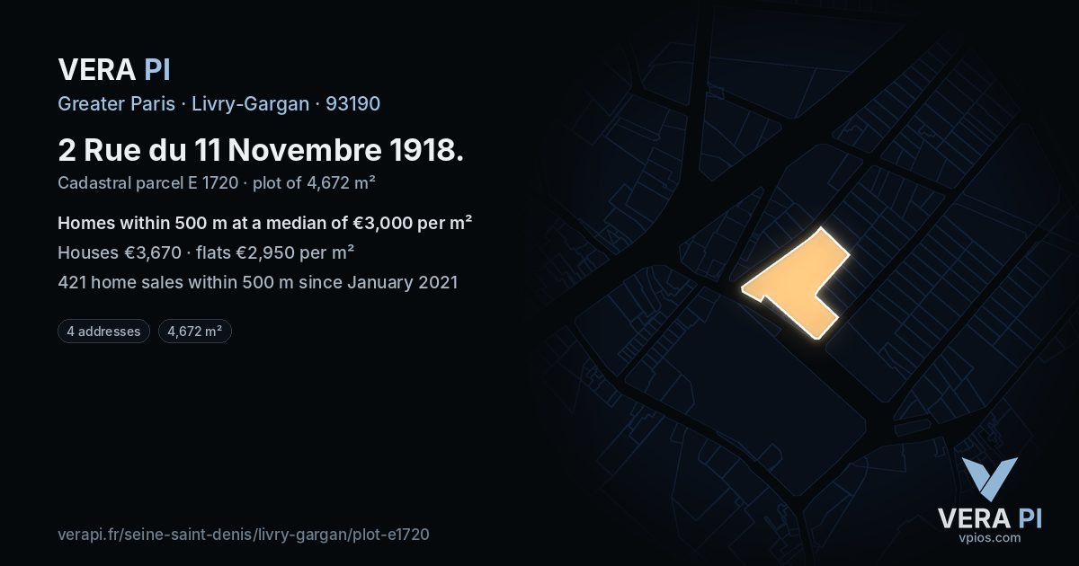 2 Rue du 11 Novembre 1918, Livry-Gargan at night – the plot lit, the parcels around coloured by the prices near them