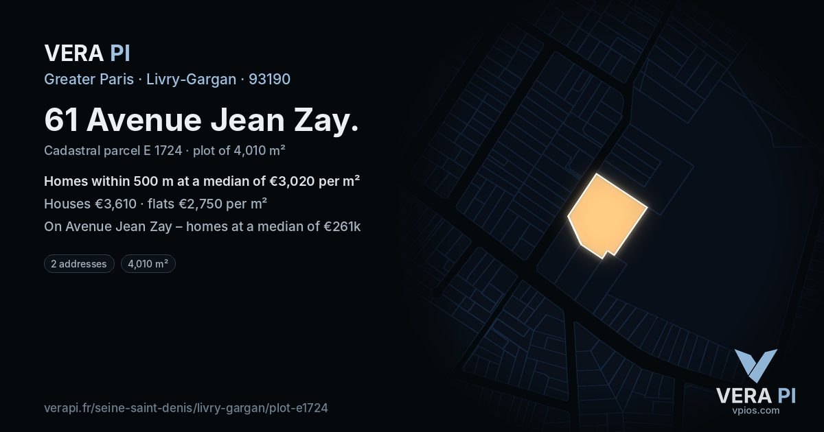61 Avenue Jean Zay, Livry-Gargan at night – the plot lit, the parcels around coloured by the prices near them
