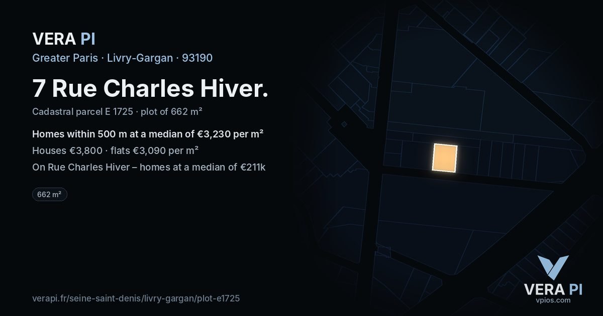 7 Rue Charles Hiver, Livry-Gargan at night – the plot lit, the parcels around coloured by the prices near them