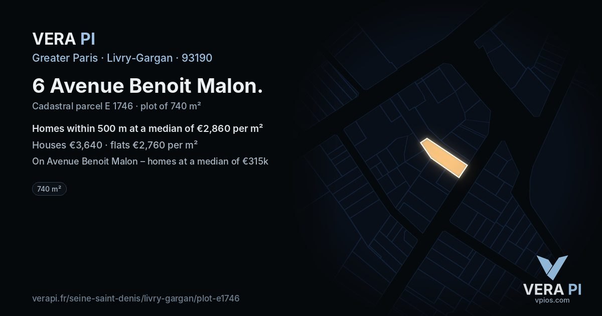 6 Avenue Benoit Malon, Livry-Gargan at night – the plot lit, the parcels around coloured by the prices near them