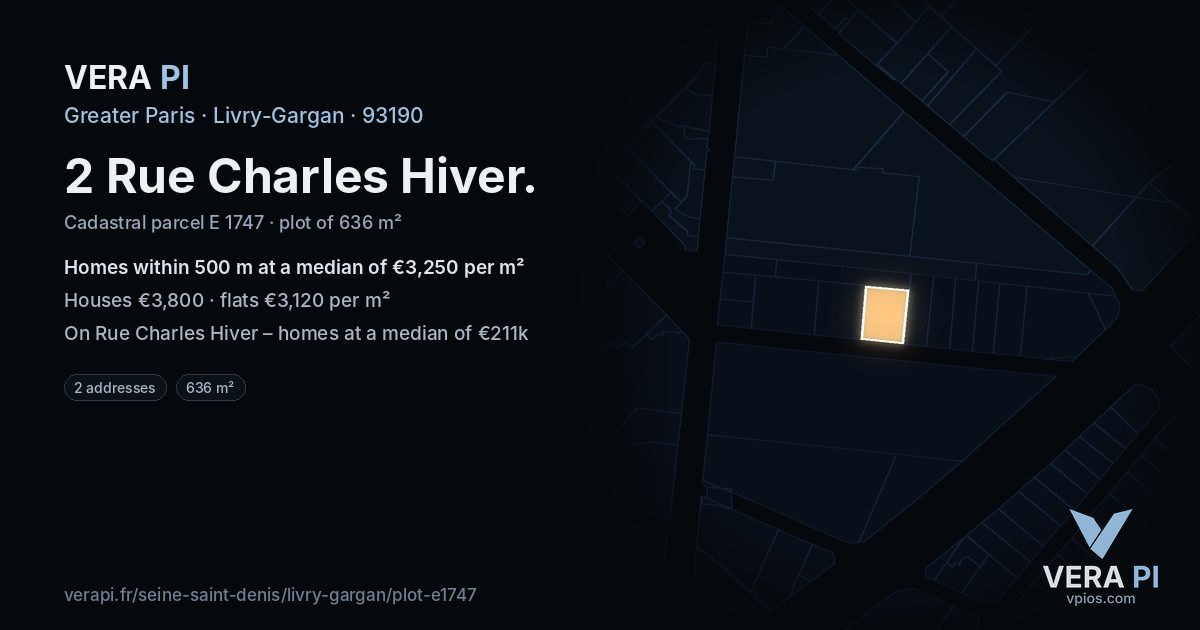 2 Rue Charles Hiver, Livry-Gargan at night – the plot lit, the parcels around coloured by the prices near them