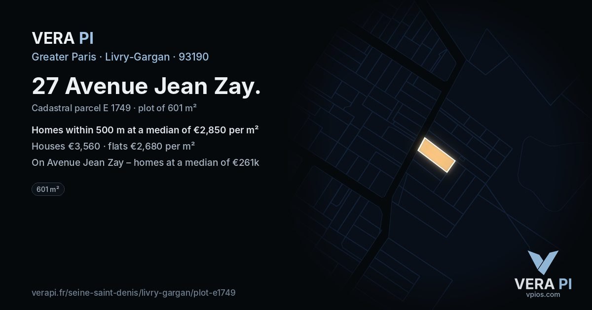 27 Avenue Jean Zay, Livry-Gargan at night – the plot lit, the parcels around coloured by the prices near them