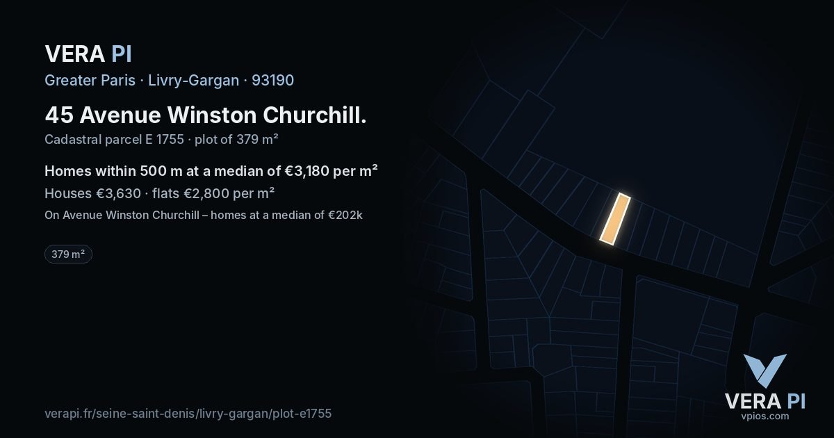 45 Avenue Winston Churchill, Livry-Gargan at night – the plot lit, the parcels around coloured by the prices near them